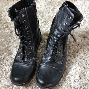 Black leather combat boots